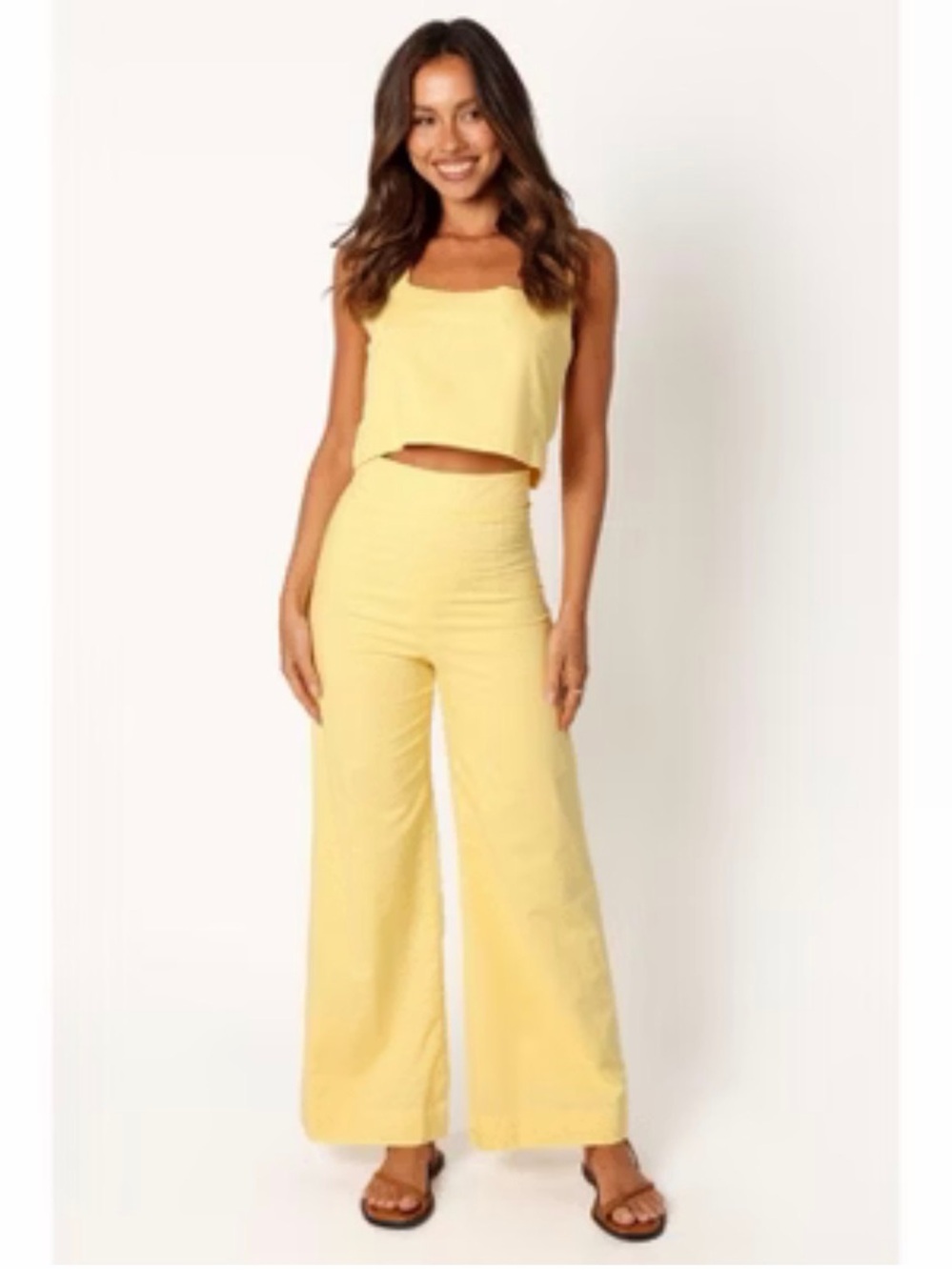 Petal + Pup Yellow Linen Two-Piece Set - Crop Top & Wide Leg Pants size 8